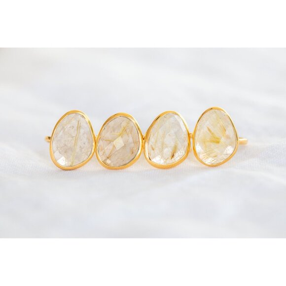 Gemstone Ring Golden Rutile Quartz Ring Statement Ring Gold Rutilated Quartz - Picture 5 of 11
